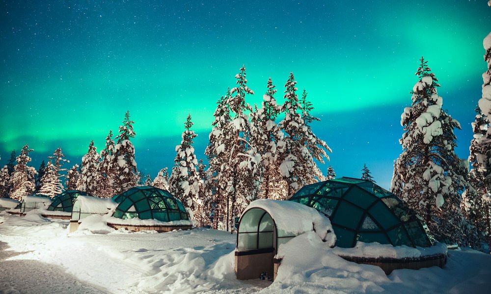 Glass Igloo at Kakslauttanen with the Northern Lights.