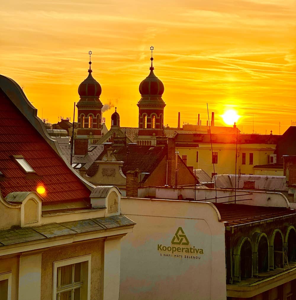 Sunset in Pilsen from Central Hotel